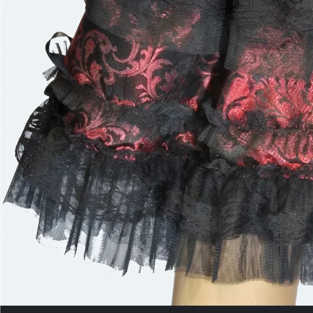 Lolita Ruffle and lace mini skirt in Maroon King Brocade Size Small - Picture 2 of 13
